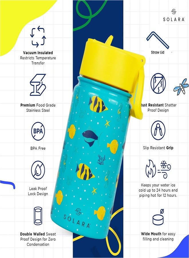 SOLARA Amazi Kids Insulated Water Bottle for Kids 450ml, Kids Water Bottle, Sipper Bottle for Kids, Thermosteel Kids Bottles, Stainless Steel Water Bottles for Kids, Straw Bottle for Kids, Fish - Image 2